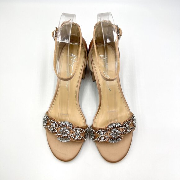 6W 6 WIDE WIDTH Betsey Johnson Mel Champagne Jeweled Heels Dress Sandals Shoes - Picture 3 of 13